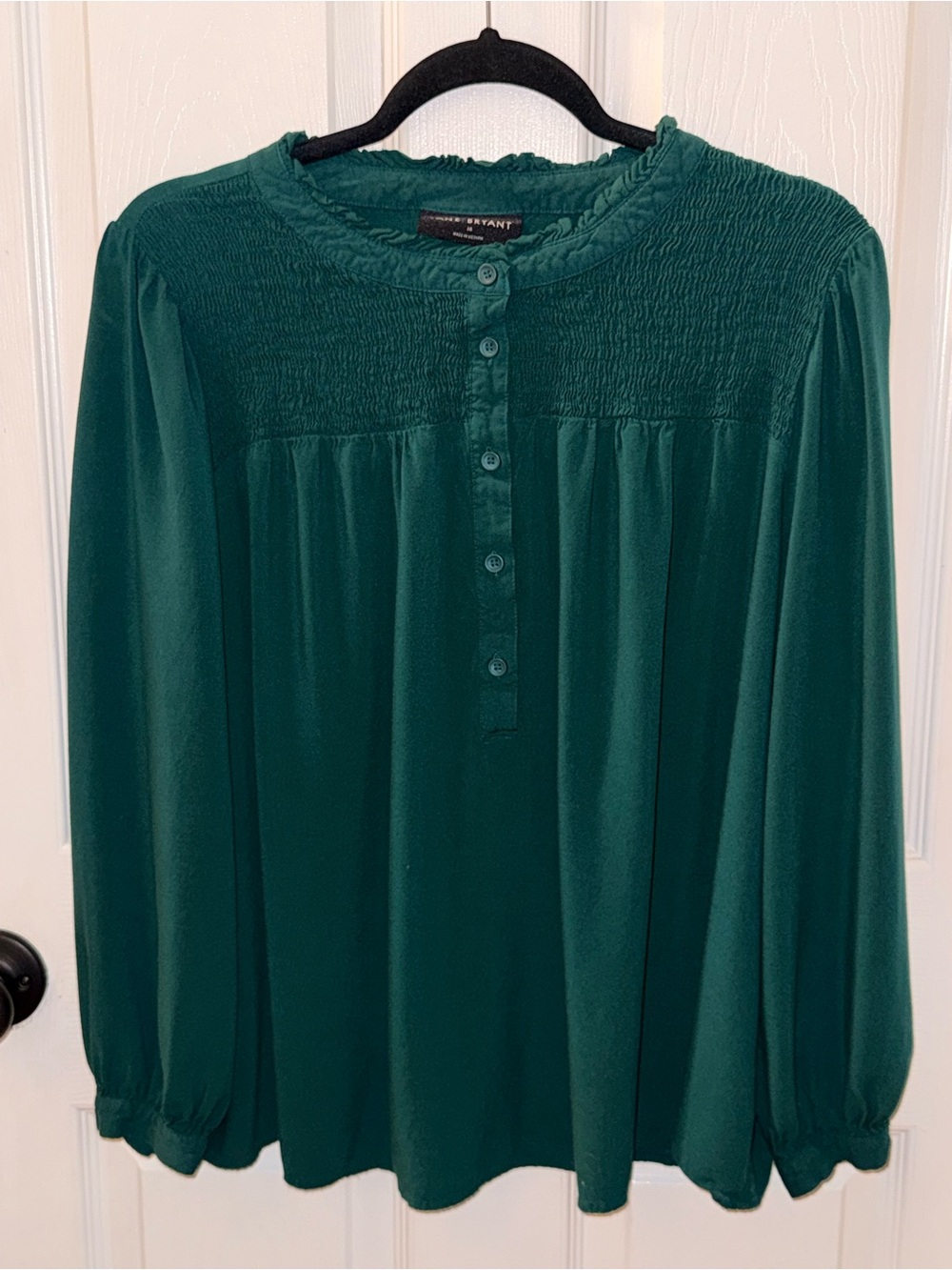 Lane Bryant Green Smocked Ruffle Henley Blouse Size 18 Plus